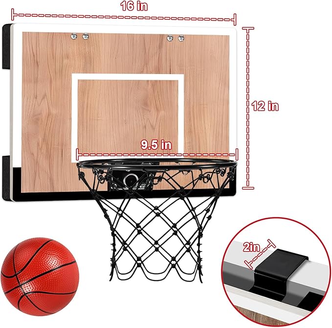 Indoor Basketball Hoop for Kids, Mini Basketball Hoops Over The Door and Wall Mount with Wooden Backboard, 3 Balls and Pump, Idea Toys Gifts for Kids and Adult