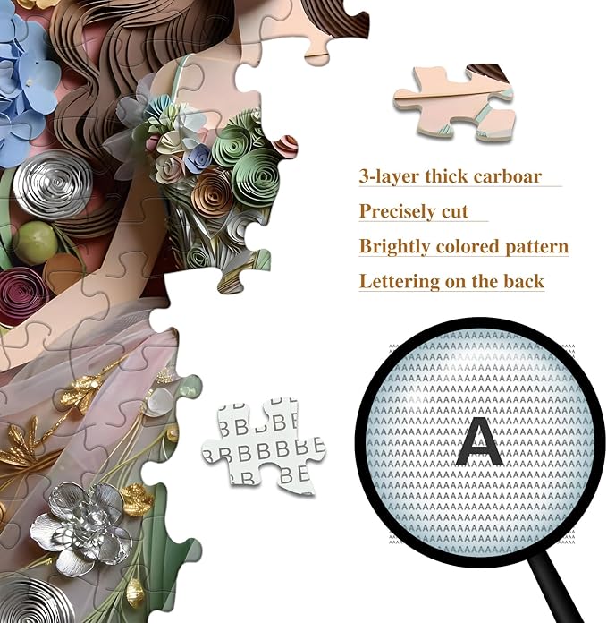 Puzzles for Adults 1024 Piece, 3D Paper Art Floral Princess Scene Jigsaw Puzzles, with Letter Markings, HD Poster, Storage Bag– Home Decor Gift for Art & Craft Lovers （23.86 x 23.86 in）