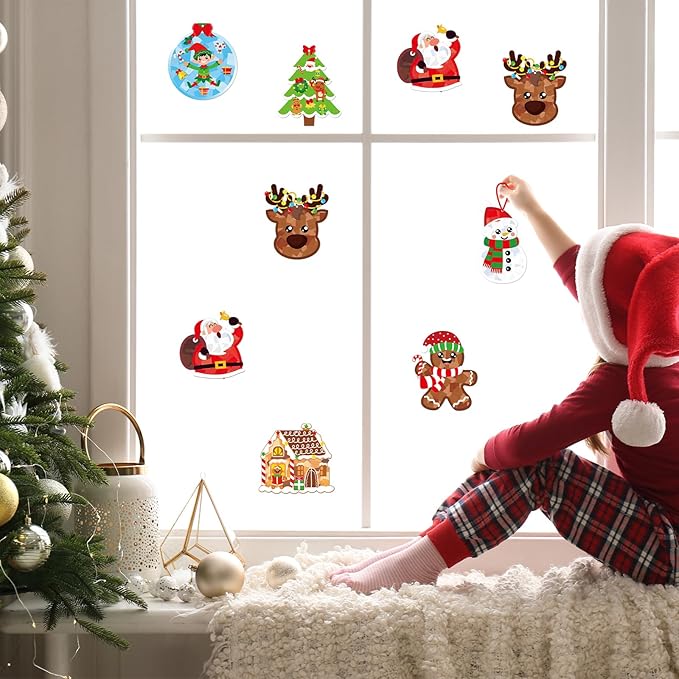 Renbuzhu 36PCS Christmas Crafts Bulk: Xmas Paper Suncatchers DIY Kit for Winter Holiday Activities Decorations, Window Stained Glass Effect Art Ornaments