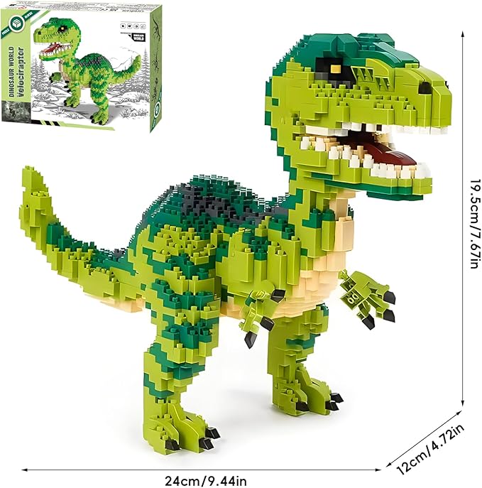 Dinosaur Tyrannosaurus Rex Building Blocks Velociraptor Model Decor Micro Mini Blocks Toy Birthday for Age 6+ Children Adults Teens 1457 Pieces