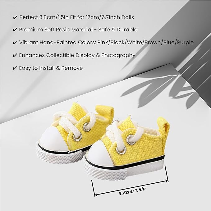 Doll Shoes for Lu bubu 17cm Dolls(No Doll) Accessories, Mini Shoes for Dolls, Cute Canvas Shoes Suitable for 17cm Doll, Dress Up Doll Shoes Replacement Yellow