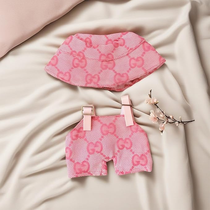 17cm Doll Clothes Set Pink 2-Piece Handcrafted Crochet Doll Clothes - Compatible with 5.91-6.7inch (15-17cm) Dolls Accessories Only, Cute Clothes for Dress up Unique Style (Pink)