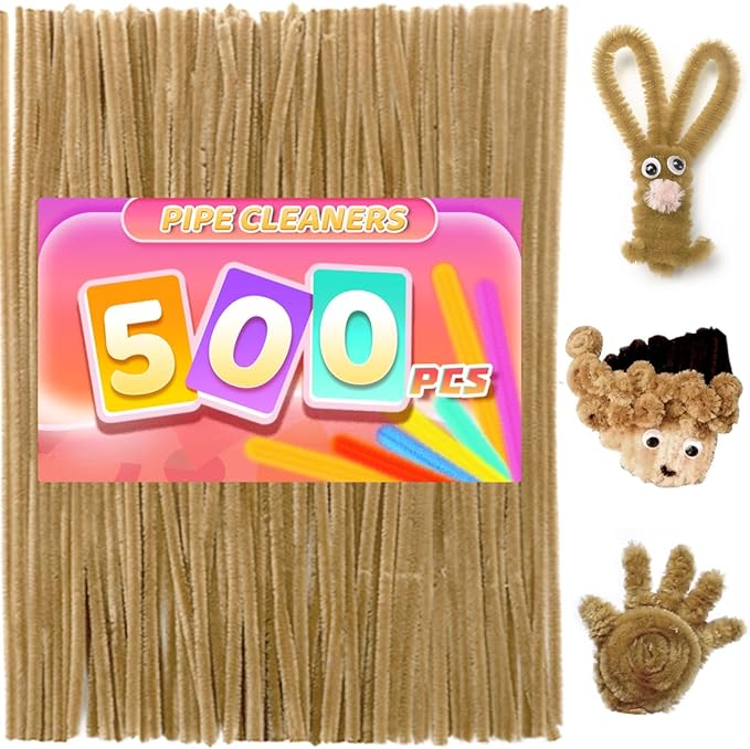 Praisebank Light Brown Pipe Cleaners for Crafts, 500pcs, Chenille Stems for DIY Projecets, Arts & Crafts Supplies for Festival Party Decorations