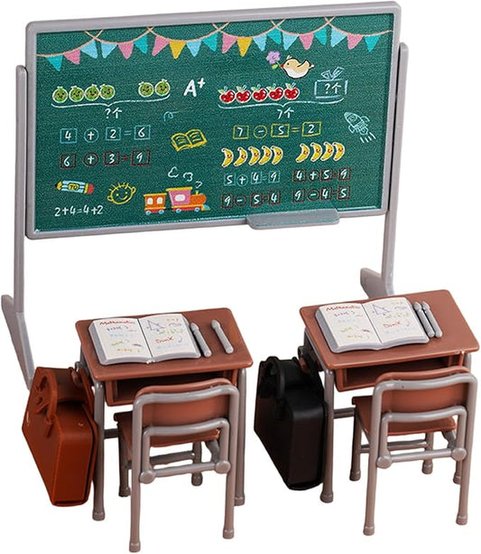 TOYANDONA 13pcs Miniature School Supplies - Doll School Supplies Mini Dollhouse Accessories Include Desk Chair Set Doll Schoolbag Blackboard Book for Miniature Classroom Furniture