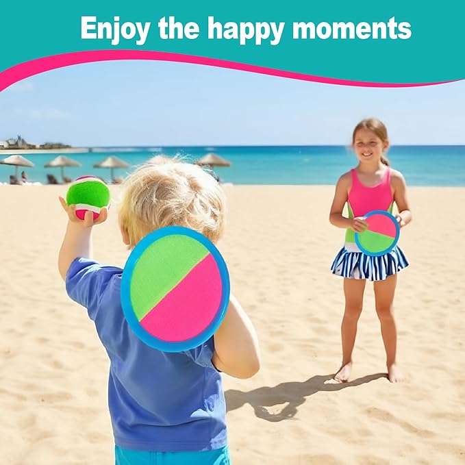 Toss and Catch Ball Set – Family Outdoor Games, Games for Kids Ages 4-8 +, Beach Kids Toys Great for Boys and Girls, Ideal for Birthday Includes 4 Paddles 4 Sticky Balls (36 Months+)