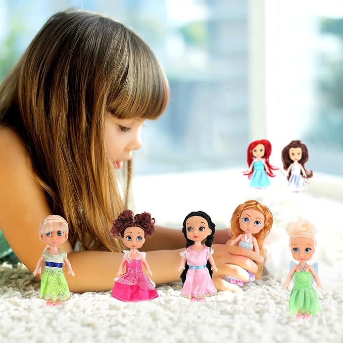Liberty Imports 12 Pack Little Royal Princess Dolls - Mini Pocket Size Toddler Toys Fantasy Pretend Play Set with Dress, Accessories for Kids, Girls Dollhouse, Party Favors (5-inches)