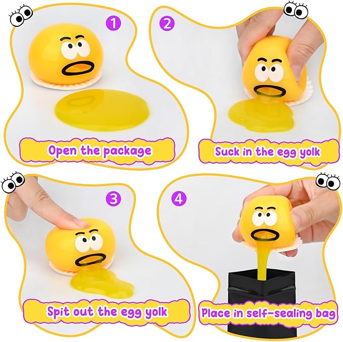 4 Pack Puking Sucking Fidget Toy Slime Ball, Vomiting Stress Balls Sensory Squeeze Toys, Cute and Gross Prank Toy, Novelty Gag Gift for Kids Adults