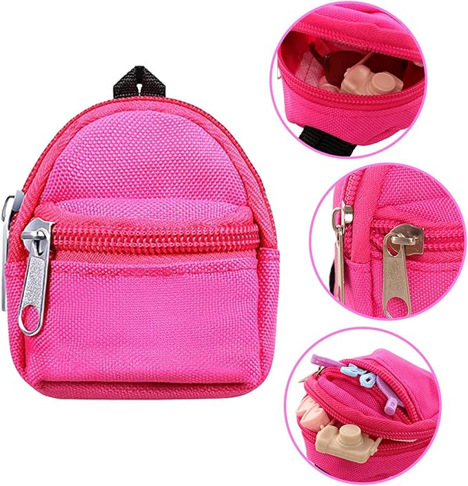 BARWA 5 Pcs Doll Travel Accessories 2 Doll Backpack Bag with Zipper with 2 Sunglasses 1 Telescope for 11.5 inch Dolls