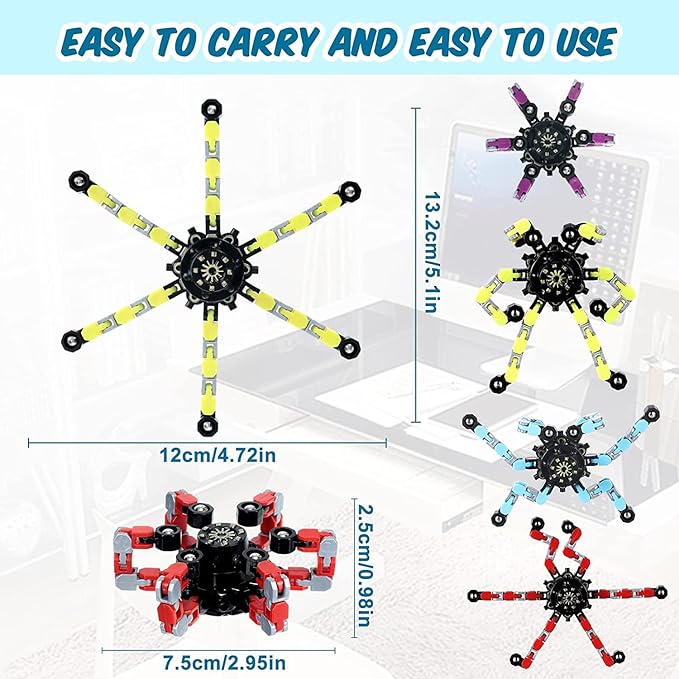100pcs Random Fidget Spinners,DIY Deformable Robot Fingertip Toys,Decompression Spinner,Deformable Creative Mechanical Gyro Toys,Stress Relief Mechanical Chain Toy for Kids Adults，Party Supplies