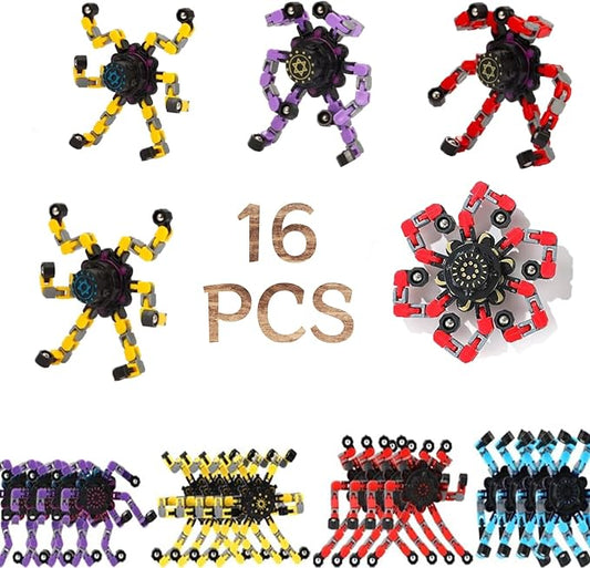 16Pcs Fingertip Gyro Toy Fidget Mechanical DIY Transformable Fidget Spinners Fidget Toys Robot Creative Chain Gyro Toy for Goodie Bag Stuffers Party Favors Gift Prizes Novely Anxiety Toys