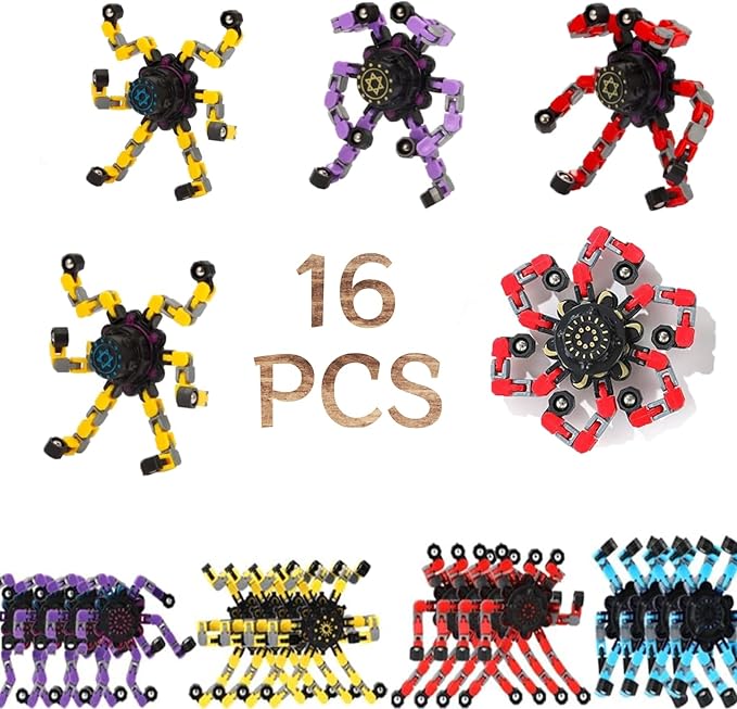 24Pcs Fingertip Gyro Toy Fidget Mechanical DIY Transformable Fidget Spinners Fidget Toys Robot Creative Chain Gyro Toy for Goodie Bag Stuffers Party Favors Gift Prizes Novely Anxiety Toys