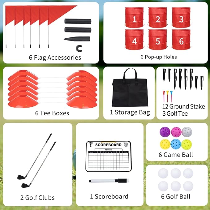 6 Pcs Backyard Golf Outdoor Game with 2 Clubs-Outdoor Golf Yard Game for Practice, Golf Chipping Game for Adults and Family,Beach,Camping,Lawm,Park