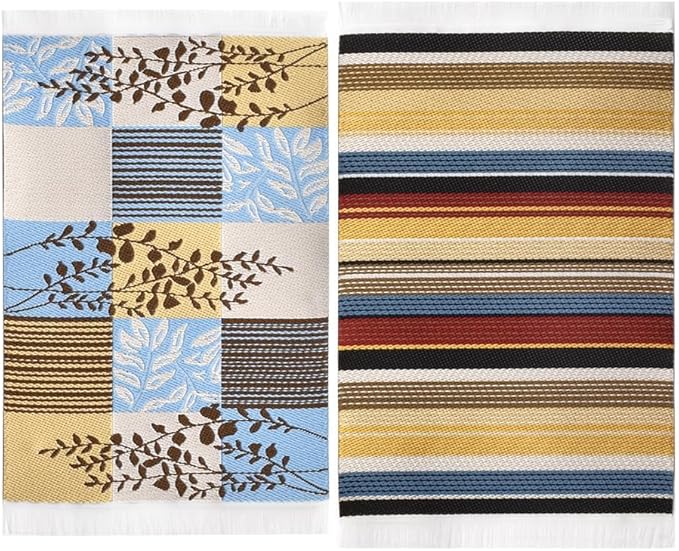 iLAND Miniature Dollhouse Accessories of Carpet for Dollhouse Furniture on 1/12 Scale, Woven Dollhouse Rugs 6” x 3.8” (2pcs Stripe)