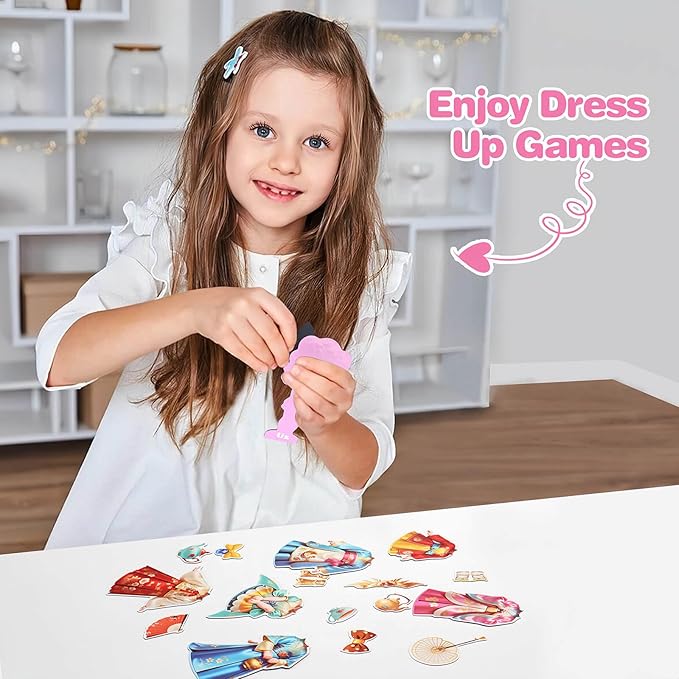PainZieteg Magnetic Dress Up Dolls,Paper Dolls for Girls Ages 4-10,DIY Princess Magnetic Dress-Up Doll Pretend Play Set, Great for Girl Birthday (Liz)