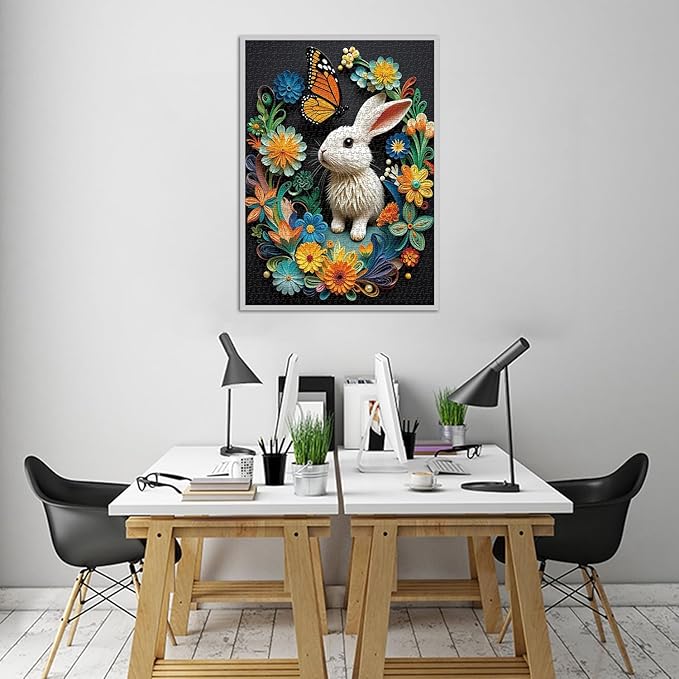 1000 Piece Flowers & Rabbit Jigsaw Puzzle, White Bunny with Monarch Butterfly & Colorful, 19.7x27.6 in for Adults & Teens 14+ (Flowers & Rabbit)