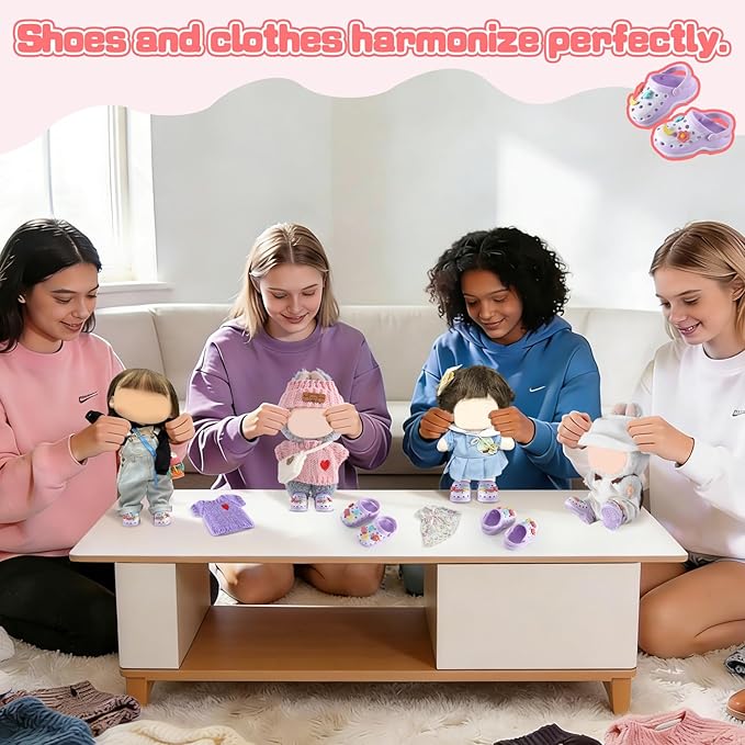 Premium Doll Shoes for Lububu, Cute Doll Shoes for 4-7in Dolls, Ideal for Lububu Outfits(Purple Clog Shoes)