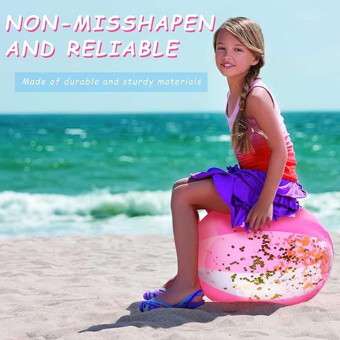 FUTUREPLUSX 2PCS Glitter Beach Balls, 16 Inch Inflatable Pool Toys, for Beach Party Favor