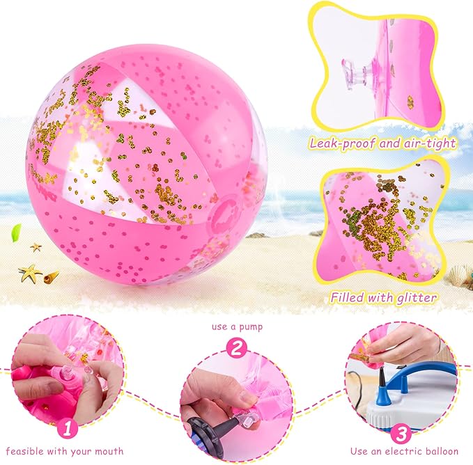 FUTUREPLUSX 2PCS Glitter Beach Balls, 16 Inch Inflatable Pool Toys, for Beach Party Favor