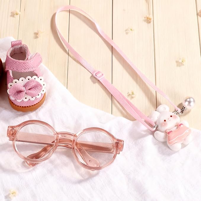 Doll Outfits Set, Includes Glasses & Pink Princess Shoes & Bunny Lanyard Stylish Doll Clothing Accessories and Gifts