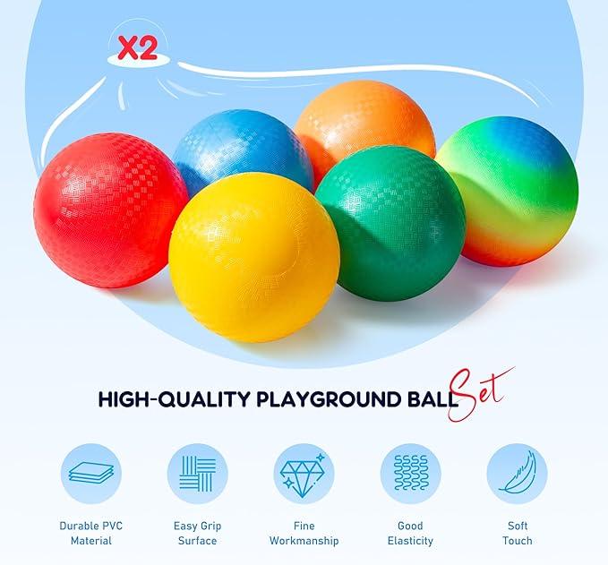 EVERICH TOY Playground Balls Kickball, 6 or 12 Pack 8.5" Dodgeballs Bouncy Kick Balls for Kids Adults Outdoor Indoor, 4 Square Ball Sports School Yard Games for Boys Girls 3-5 5-8 8-12 with Pump