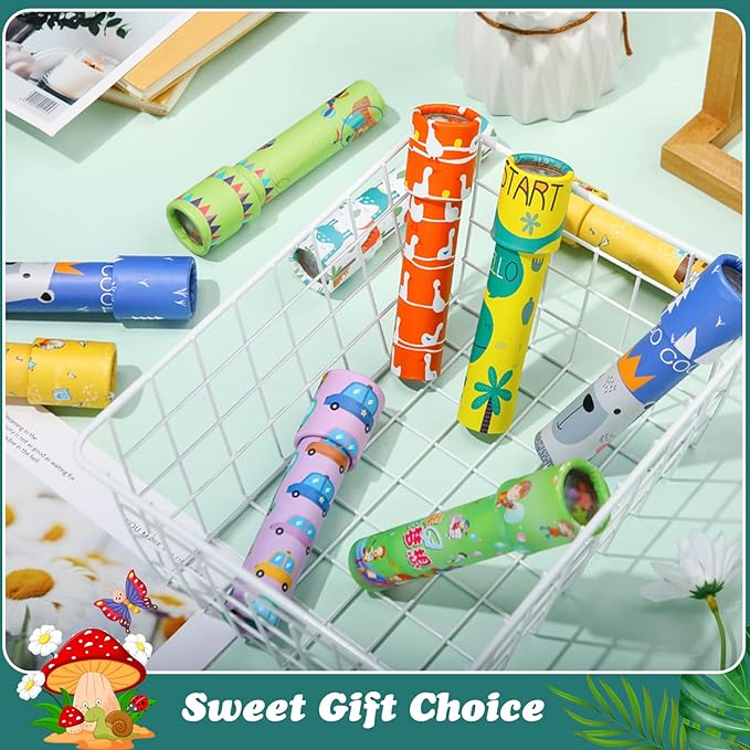 24 Pcs Classic Kaleidoscopes for Kids Educational Kaleidoscope Toys Party Favor Return Gifts Paper Tumble Tube Prism Lens Old Fashioned Vintage Valentines Gift for Kids Stock Stuffer(Vivid Style)