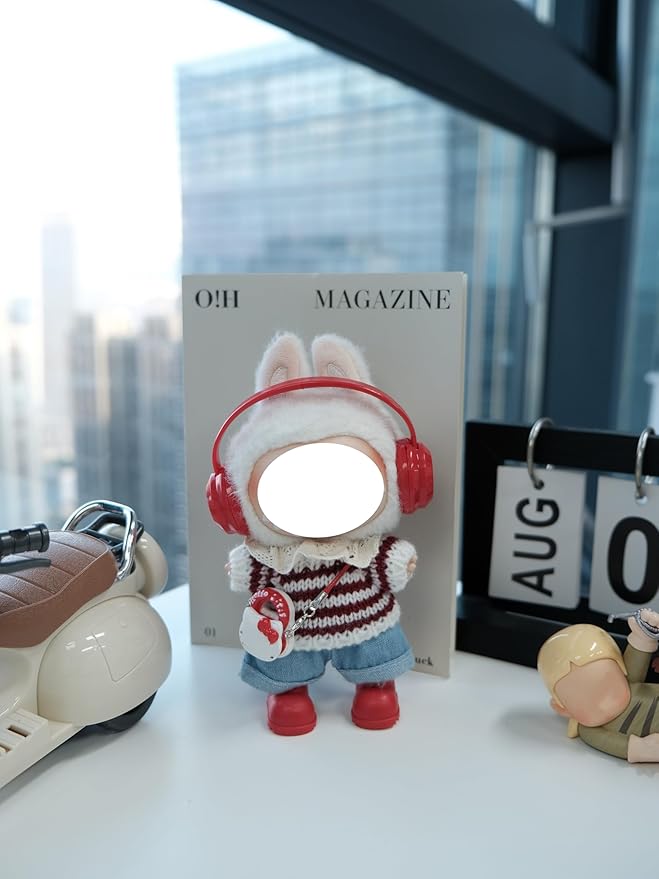 Clothes for 17cm Doll, 6 pcs Set Doll's Outfits Luxury Dress Sweater Jeans Headset Shoes Bag Accessories Fashion Stylish Adorable Dolls Clothes (No Doll) (Striped Red)