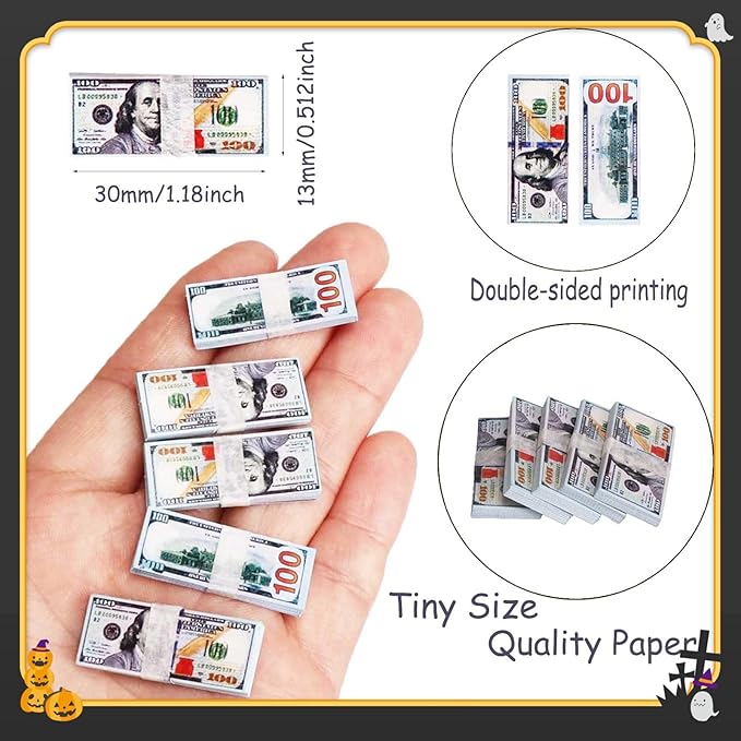 600PCS 1:6 Scale Miniature Money Tiny Money Bills for Dollhouse Scene Model Tiny Doll House Accessories,DIY Craft Supply,Miniature Doll Accessories, Action Figure Props, Tiny Collectibles