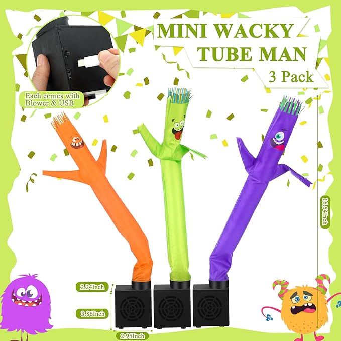 Poen 3 Pcs Mini Inflatable Tube Man White Elephant Gift Funny Gag Birthday Wacky Waving Inflatable Guy with Blower Desktop Mini Dancer Gift for Women Party Decoration(Funny)