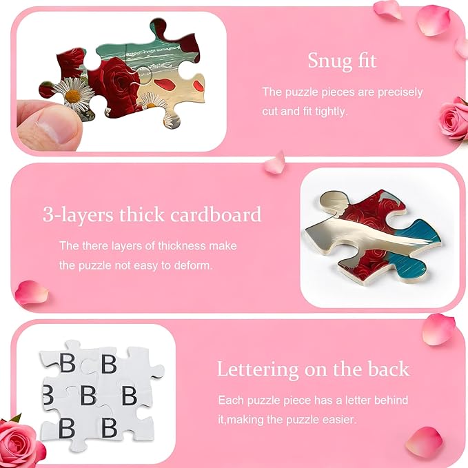 PICKFORU Flower Puzzles for Adults 1000 Piece, Heart Puzzles Beach Bird Dove Love, Rose Ocean Romantic Valentine's Day Jigsaw Puzzle