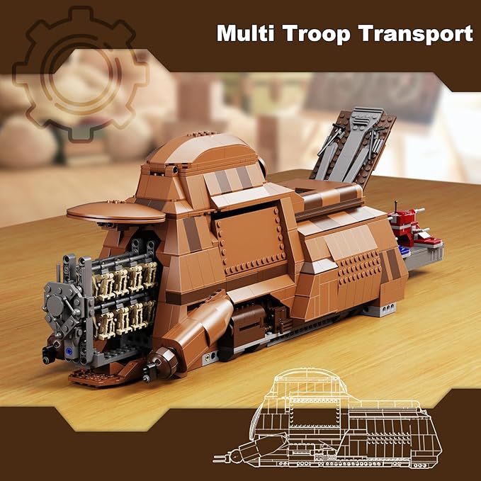 Battle Trade Federation Droid Ship Multi Troop Transport Building Kit, Battle Soldiers Troop Carrier with 2 Droidekas & 8 Machine Gun，Builidng Toy for Kids Ages 12+(1286 Pieces)