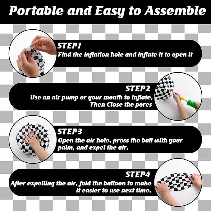 8PCS Race Car Checkered Flag Beach Ball Set – 8" Vibrant Black & White Themed Beach Balls for Kids’ Racing Birthday Parties, Summer Pool Games, End of Year Class Decorations, Bulk Party Favors