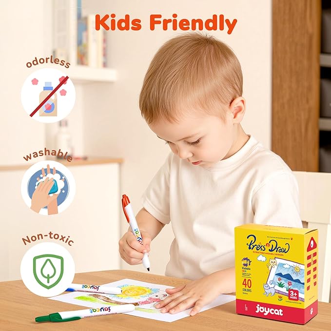 JoyCat Click & Draw Washable Markers for kids with Retractable Tips,40 Colors Markers Set,retractable marker for Toddlers Kids, Ideal arts & crafts supplies,coloring markers,Holiday Gifts for Kid.