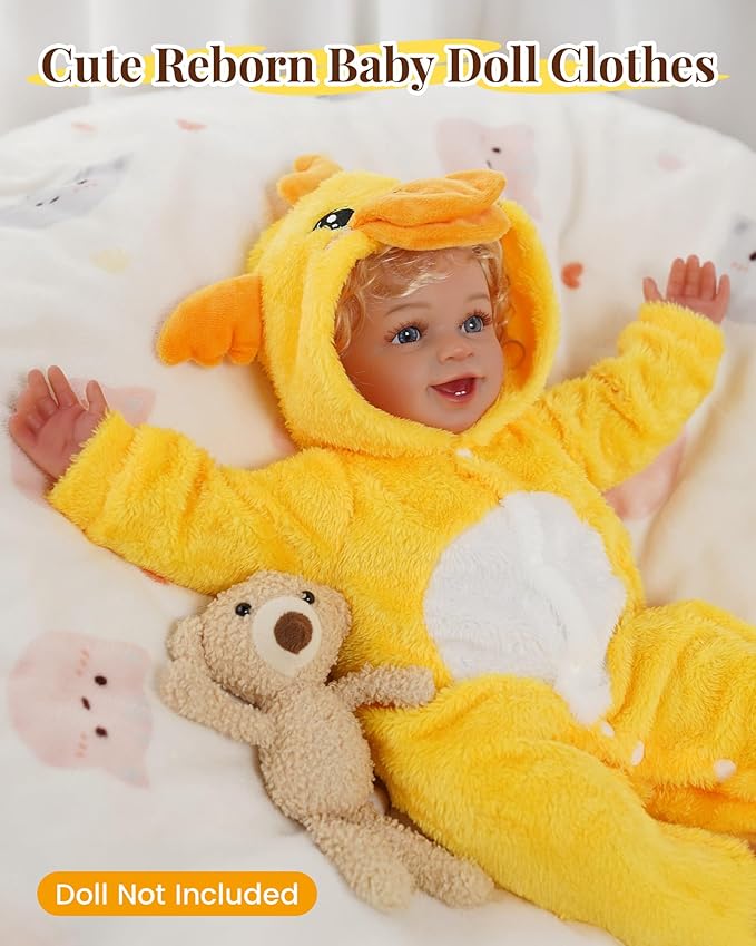 BABESIDE Reborn Baby Doll Clothes for 17-20 Inch Dolls Accessories,Cute Yellow Duck Baby Doll Clothes with Hat for Realistic Babydolls, Pretend Play Gift for Girls Boys Kids Birthday Christmas