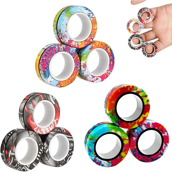 18Pcs Magnetic Rings Fidget Toys Spinner Set Easter Basket Stuffers for Kids Party Favors,Finger Magnet Rings Endless Hours of Fun ADHD Stress Relief Fidget Spinners for Birthday Adults