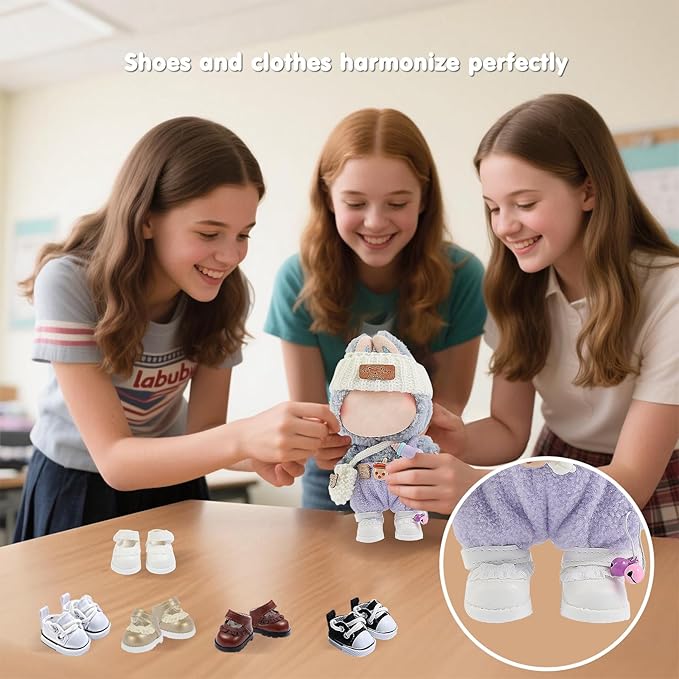 Premium Doll Shoes for Lububu, Cute Doll Shoes for 4-7in Dolls, Ideal for Lububu Outfits(White Leather Shoes)
