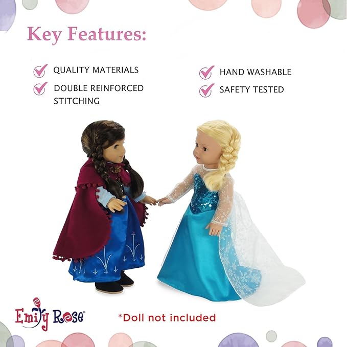 Emily Rose 18 Inch Doll Princess Costume Set 6-PC | 2 Complete Fairytale Outfits with Shoes - Compatible with American Girl, Our Generation, My Life As, and Adora Dolls | USA Brand