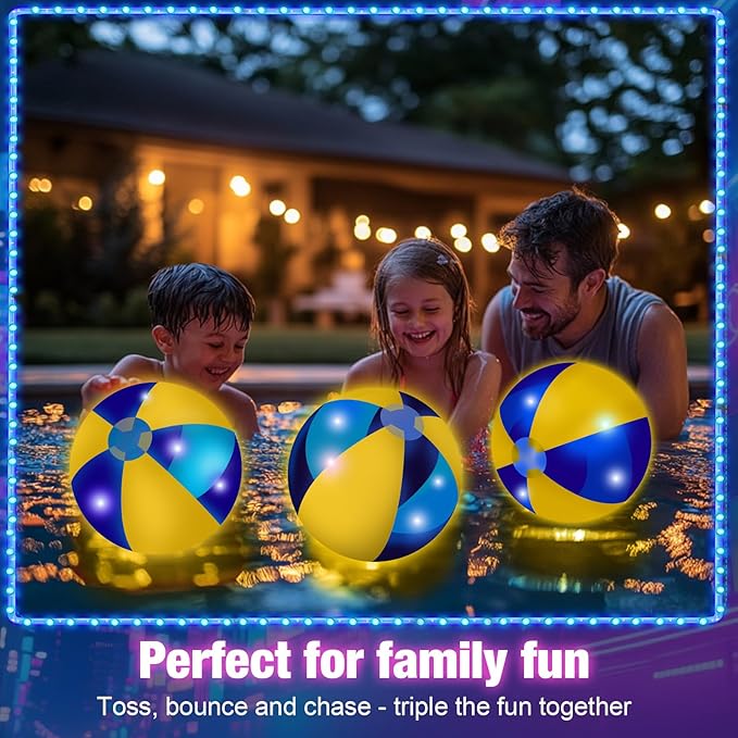 12 Pcs Light up Beach Balls 16'' Jumbo Pool LED Balls Glow in the Dark Neon Giant Inflatable for Summer Hawaiian Tropical Theme Beach Party Decor Water Accessory (Yellow)
