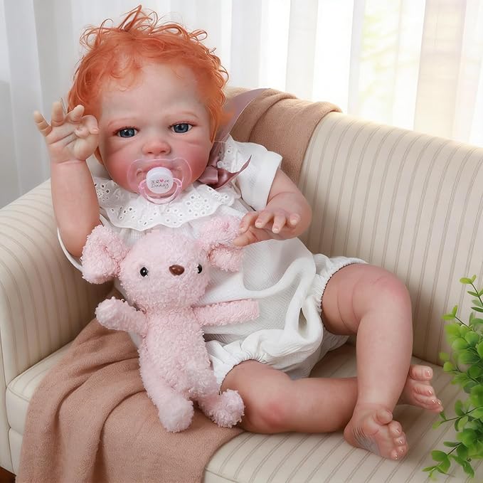 WOOROY Realistic Reborn Baby Dolls Girl- 20 Inch Lifelike Newborn Dolls with Red Hair and Open Eyes, Weighted Cloth Body Real Life Baby Doll with Accessories and Gift Box for Kids 3+