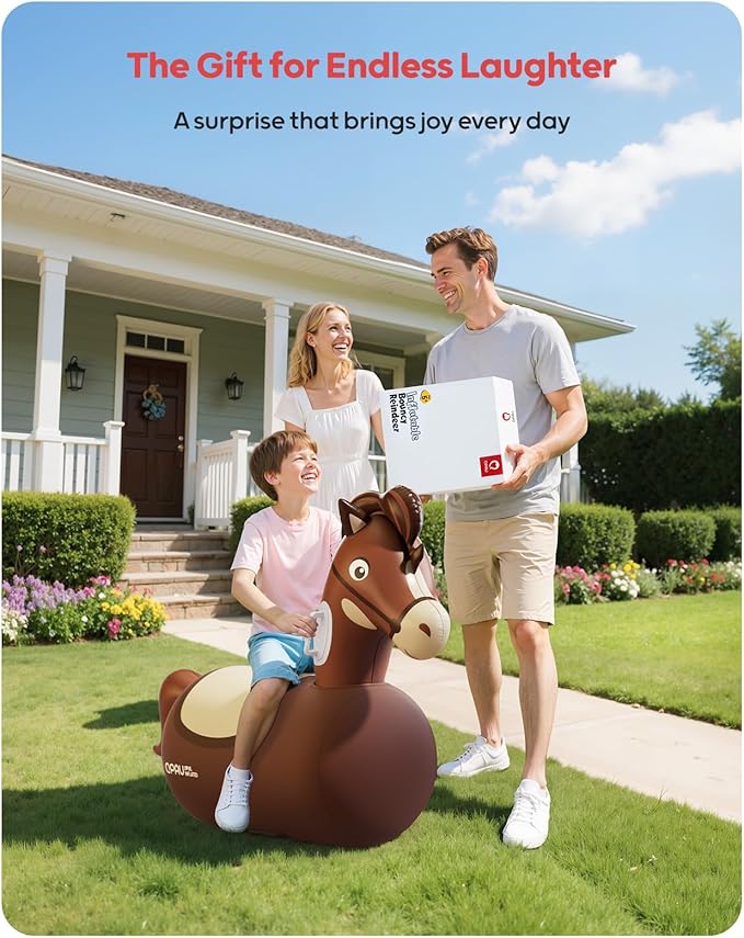 QPAU Infatable Bouncy Horse Toys 2 PCS with Hand Pump, Heavy Duty Giant Bouncy Pal, 220lbs Load Capacity, Ride On Bouncy Animal Hopper Toy, Indoor Outdoor Bouncers for Kids Girls Boys Ages 5+