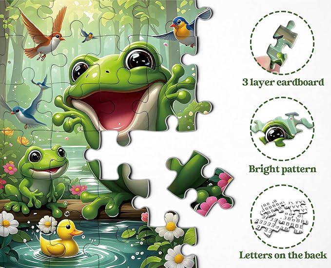 Cute Forest Frog Puzzles for Adults 1000 Pieces, Nature Animal Scene Jigsaw Puzzle with Birds, Flowers, Ducks, Challenging Colorful Theme Puzzle as Home Wall Art Decor