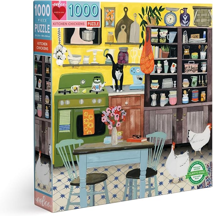 eeBoo 1000 Piece Puzzle - Kitchen Chickens Jigsaw Puzzle for Adults, Square 23" x 23" Made with Recycled Board & Vegetable-Based Ink