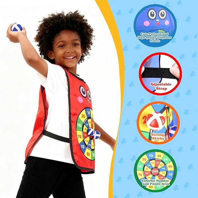 Sticky Ball Vest for Dodgeball Game, 6-Players Toy Set 6 Target Vests 48 Sticky Balls Fun Dodge Tag Game Promotes 3+ Kids Active Screen-Free, Indoor and Outside Running Games for Team Play