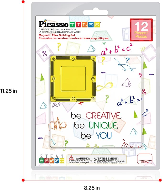 PicassoTiles Magnetic Building Block Magnet Tile Construction Kit for Kids Educational STEM Learning Playboard Pretend Play Toy Stacking Shapes Brain Development Preschool Toddler Activity Set PTE04
