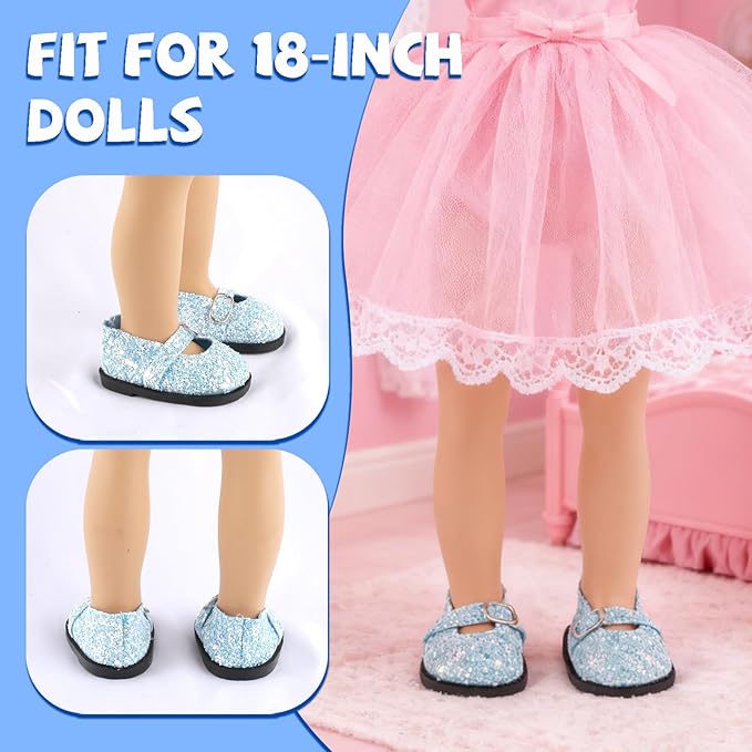 18 inch Doll Accessories, 5 Pairs of Doll Shoes+2 Pairs of Socks Fits for 18in American Doll Accessories