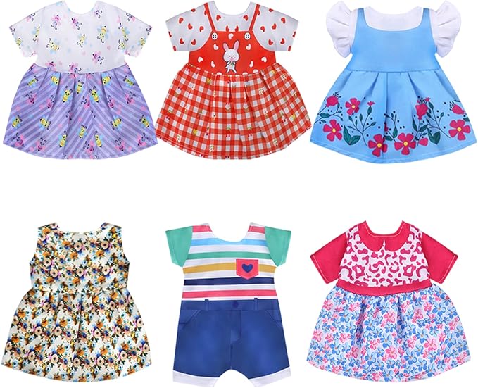 Alive Doll Clothes & Accessories - Baby Doll Dresses, 6 Sets for 12-13" in Inch Girl Dolls