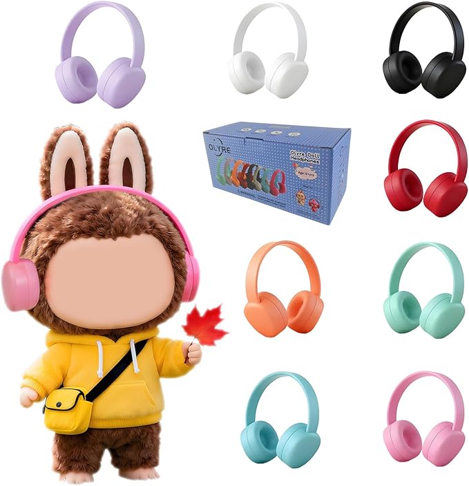 Olyre 8-in-1 Doll-Sized Headphones Set for 17cm Trendy Dolls (8 Pcs Combo) Miniature Headset Costume/Clothing Accessory that Fits Most 6.69" Height Fashion Dolls