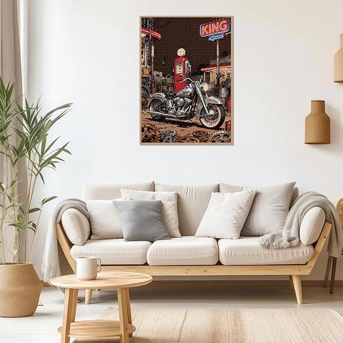 Puzzle for Adults 1000 Pieces, Vintage Motorcycle Retro Gas Station Jigsaw Puzzle Puzzle, Challening Impossible Difficult Hard Fun 1000 Pieces Jigsaw Puzzles for Adults