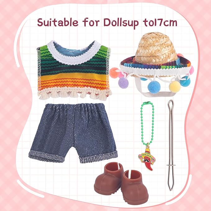 Used for Labubu Doll Outfit Clothes Designer Set,Compatible with Labubu Clothe Accessories for Doll (Mexican Clothing Set)
