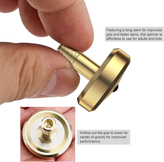 DjuiinoStar Premium Spinning Top: Lengthened Stem, Easy to Twirl, High Performance (BR 13+, AVG 5-8), CNC Machined Brass, Great Time Killer, EDC Fidget Toy DST-820