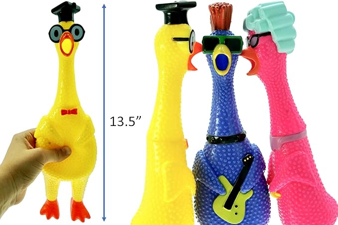 JA-RU Jumbo Screaming Chicken Toy (1 Pack) Squishy Chicken Toys for Kids | Funny Noise Maker Prank & Gag Gifts | Sensory Stress Relief Rubber Chicken Dog Toy. 1704-1p